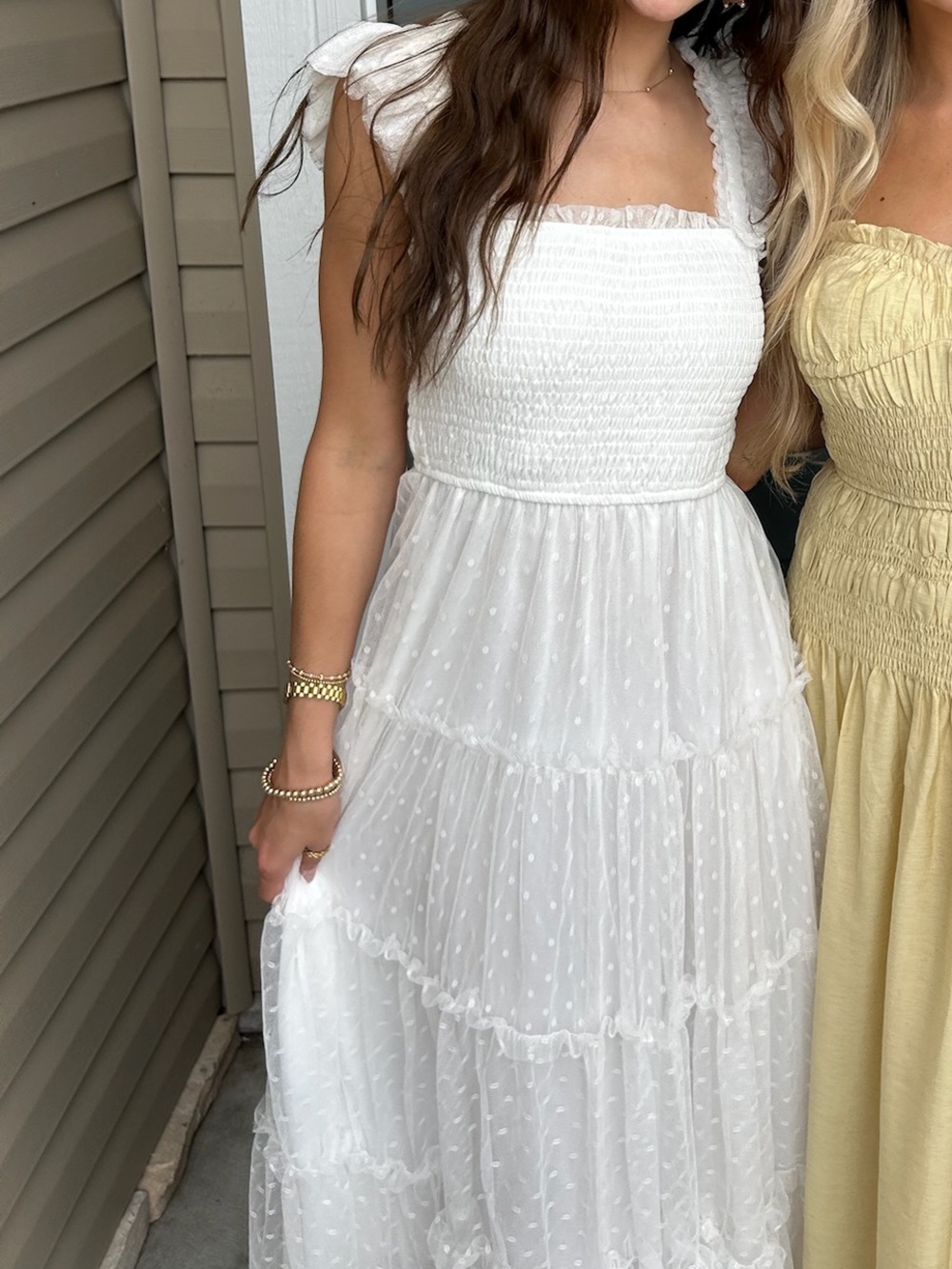 Blu Pepper Swiss Dot Smocked Tiered Maxi/Midi Dress -white - Women’s - Picture 3 of 5